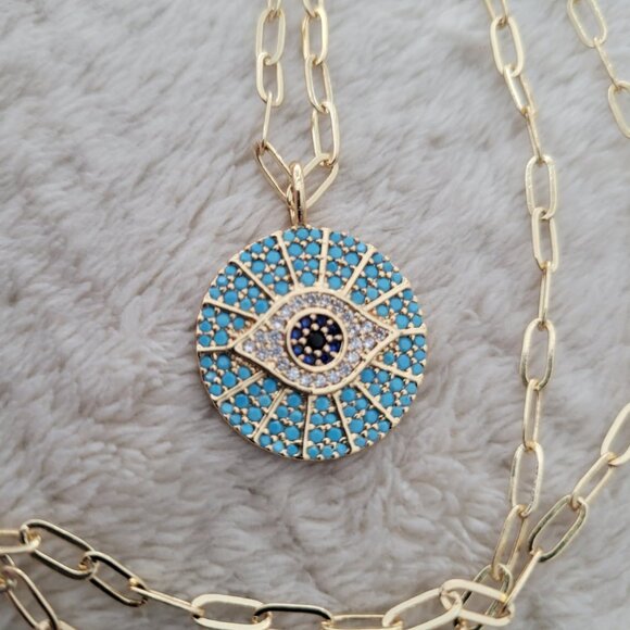 Neiman Marcus 14k Gold Plated Evil Eye Pendant Necklace - Picture 2 of 4